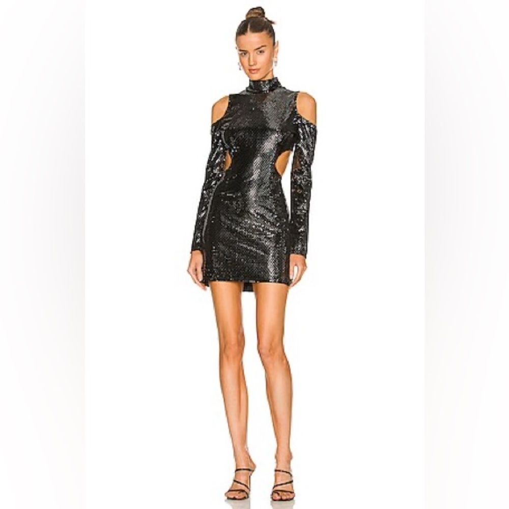 NWT H:OURS Lucinda Dress Black Crystal Mesh Cut-Out Dress